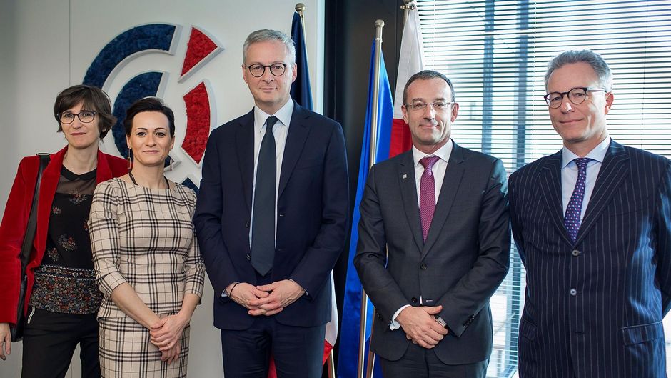 Laurence de Touchet, Directrice Business France Pologne; Monika Constant, Directrice Générale CCIF Pologne; Bruno Le Maire, Ministre de l'Économie et des Finances; Jean-François Fallacher, Président CCIF Pologne; Jean Rossi, Président CCE Pologne